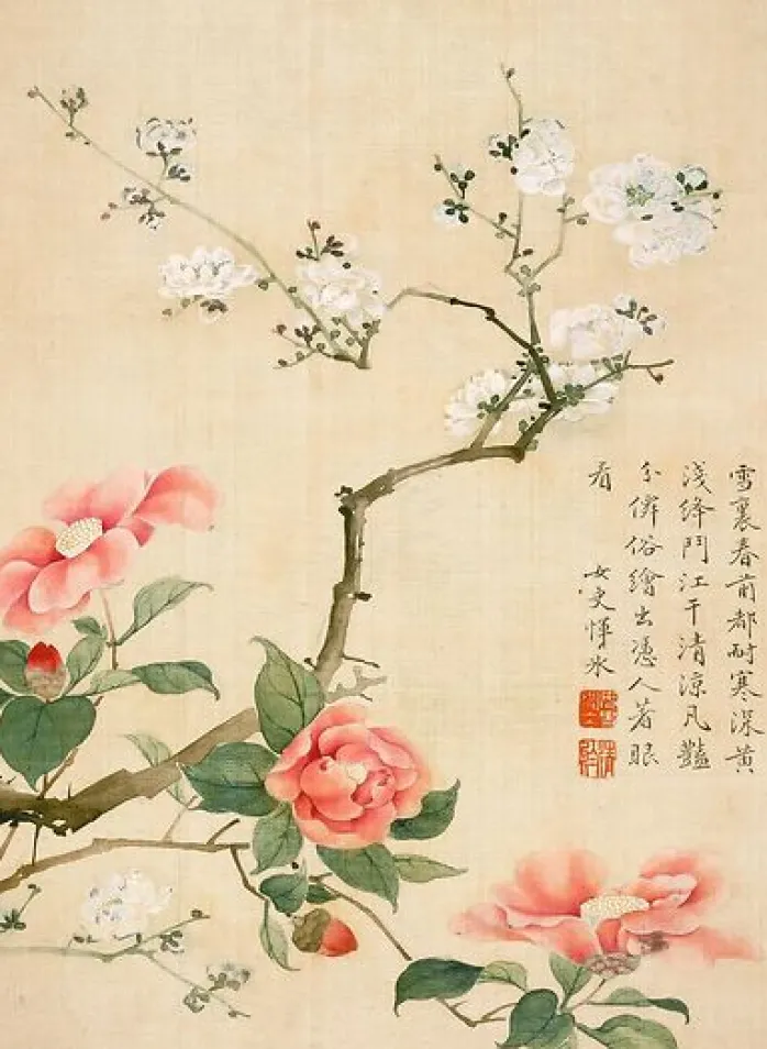 Album illustré de dix feuillets : Fleurs et insectes, dynastie Qing (toiles sur châssis)