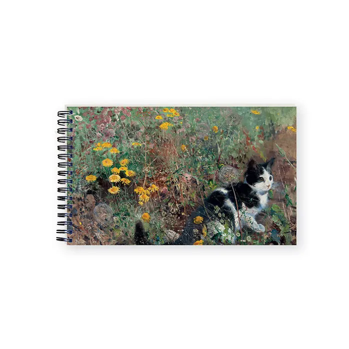 Bloc croquis 30 feuilles Bruno Liljefors - Chat sur un pré fleuri, 1887