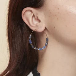 Boucles d'oreilles créoles Antiques avec pierres bleues