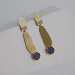 Boucles d'oreilles dorées collage lila - Joidart