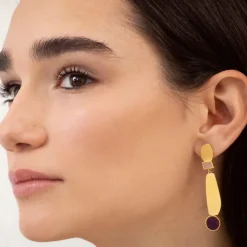 Boucles d'oreilles dorées collage lila - Joidart