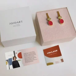 Boucles d'oreilles dorées Collage rouge - Joidart