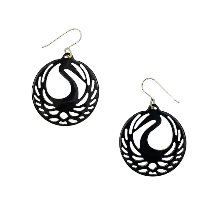 Boucles d'oreilles Tsuba héron Corne noire