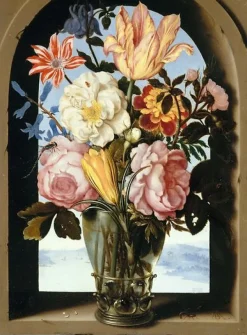 Online Bouquet de fleurs dans une armature de pierre s'ouvrant sur un paysage (toiles encadrées) Toiles Encadrées|Toiles Sur Châssis