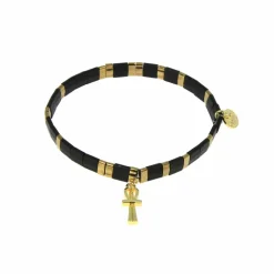 Sale Bracelet avec charm Égyptien - Croix de Vie - Perles Miyuki noires Bracelets