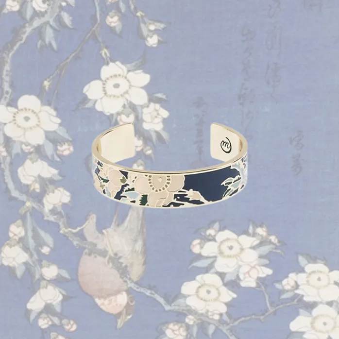 Bracelet jonc Hokusai - Cerisier et bouvreuil