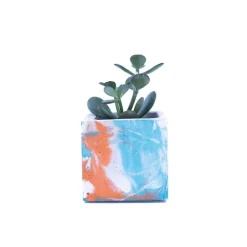 Cache pot - Béton bleu et orange