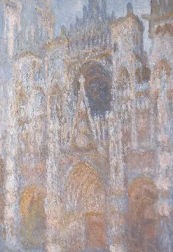 Cathédrale de Rouen, le portail, soleil matinal harmonie bleue (panneaux aluminium)