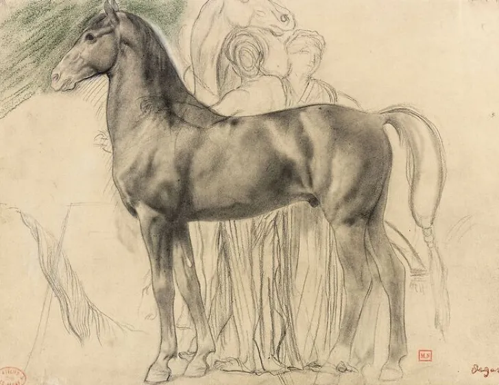 Cheval de profil à gauche et deux femmes retenant un cheval, étude pour Sémiramis construisant Babylone (toiles sur châssis) Toiles Sur Châssis