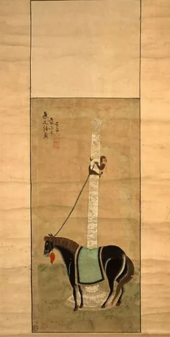 Cheval maintenu au poteau par un singe (affiches d'art)