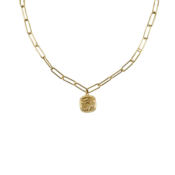 Collier avec chaîne maille trombone - Pendentif Œil égyptien