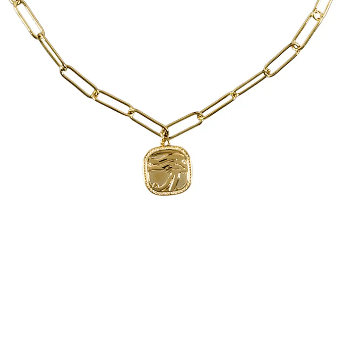 Collier avec chaîne maille trombone - Pendentif Œil égyptien
