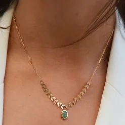 Collier Feuilles de laurier, plaqué or et aventurine