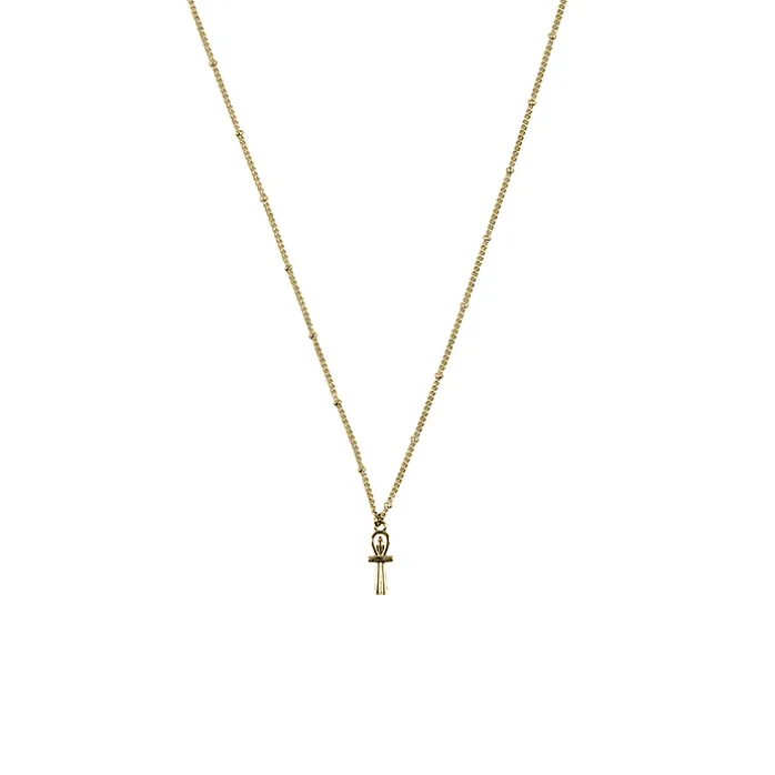 Collier-pendentif Égyptien Croix de vie - Chaîne boules 60cm