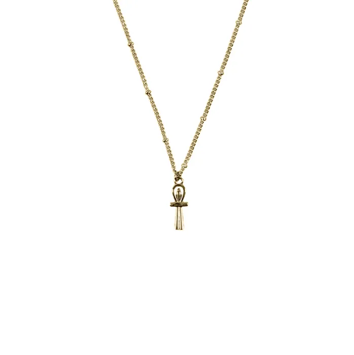 Collier-pendentif Égyptien Croix de vie - Chaîne boules 60cm
