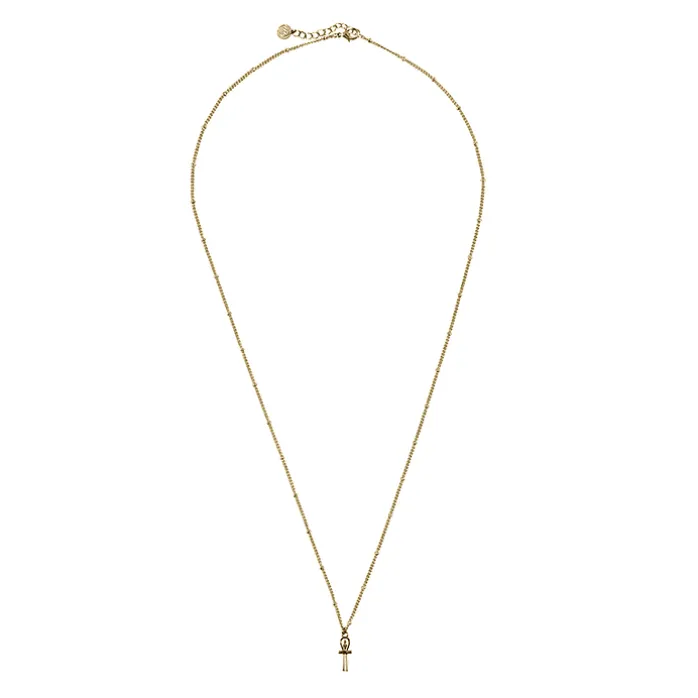 Collier-pendentif Égyptien Croix de vie - Chaîne boules 60cm