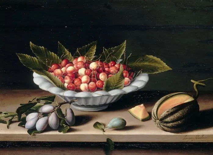 Coupe de cerises, prunes et melon (panneaux aluminium)