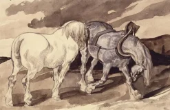 Deux chevaux de charrette dételés (panneaux aluminium)