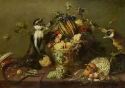 Deux singes pillant une corbeille de fruits (panneaux acryliques)
