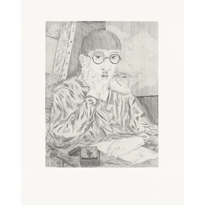 Estampe Autoportrait de l'artiste au chat - Foujita