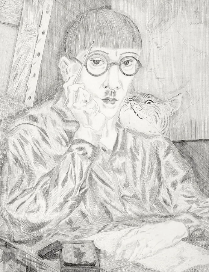 Estampe Autoportrait de l'artiste au chat - Foujita