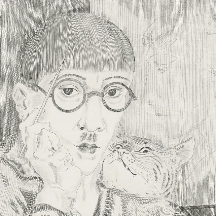 Estampe Autoportrait de l'artiste au chat - Foujita