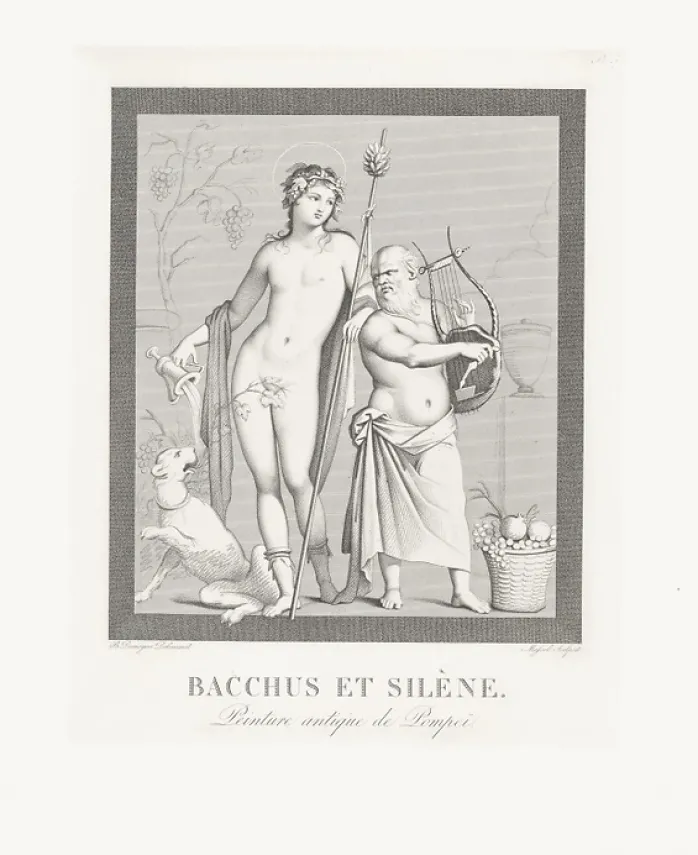Estampe Bacchus et Silène, peinture antique de Pompeï - Boucher-Desnoyer