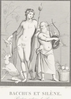 Estampe Bacchus et Silène, peinture antique de Pompeï - Boucher-Desnoyer