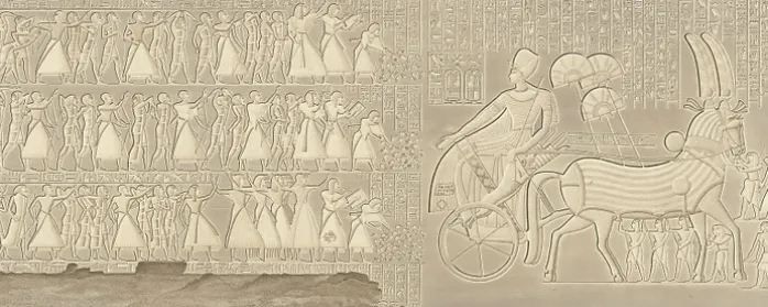 Estampe Bas-relief sculpté, péristyle du palais, Medinet-Abou