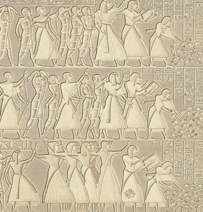 Estampe Bas-relief sculpté, péristyle du palais, Medinet-Abou