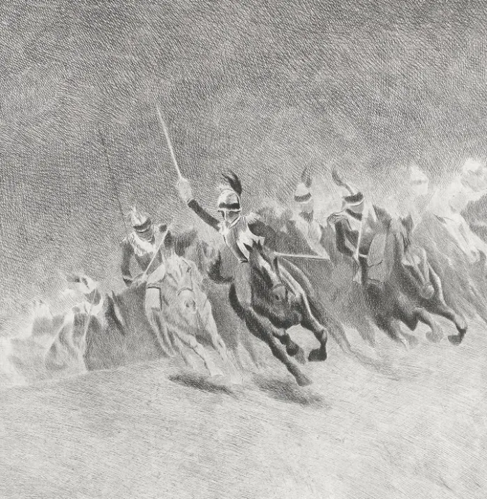 Estampe Charge des cuirassiers - Aimé Morot