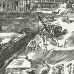 Estampe Construction du palais de Chaillot - Albert Decaris