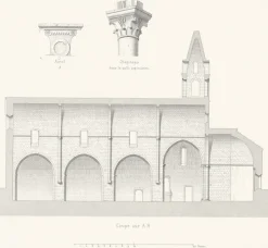 Estampe Coupes et Détails de l'Abbaye de Thoronet, Claude Sauvageot
