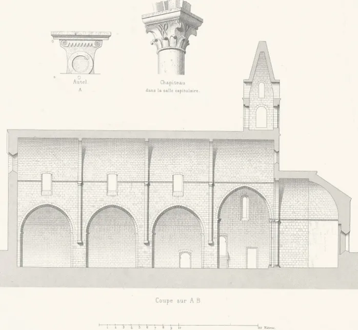 Estampe Coupes et Détails de l'Abbaye de Thoronet, Claude Sauvageot