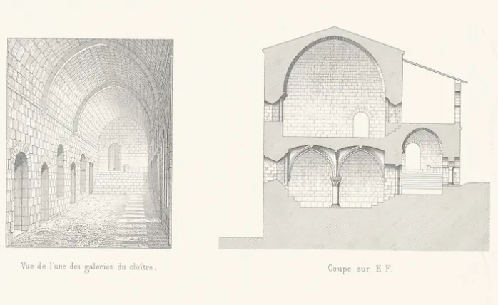 Estampe Coupes et Détails de l'Abbaye de Thoronet, Claude Sauvageot