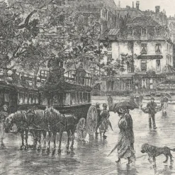 Clearance Estampe Entrée de la Cité, vue du pont Saint-Michel Paris Et Le Louvre