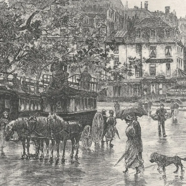 Clearance Estampe Entrée de la Cité, vue du pont Saint-Michel Paris Et Le Louvre