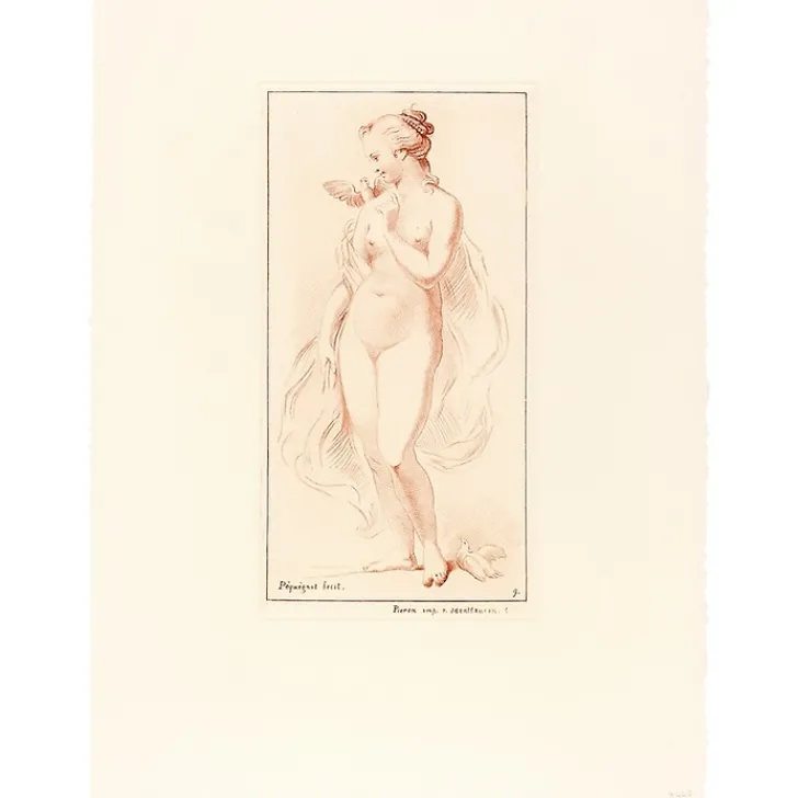 Estampe Femme nue debout ayant une colombe sur l'épaule Chefs D'Œuvre Des Musées