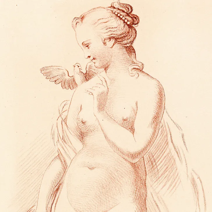 Estampe Femme nue debout ayant une colombe sur l'épaule Chefs D'Œuvre Des Musées