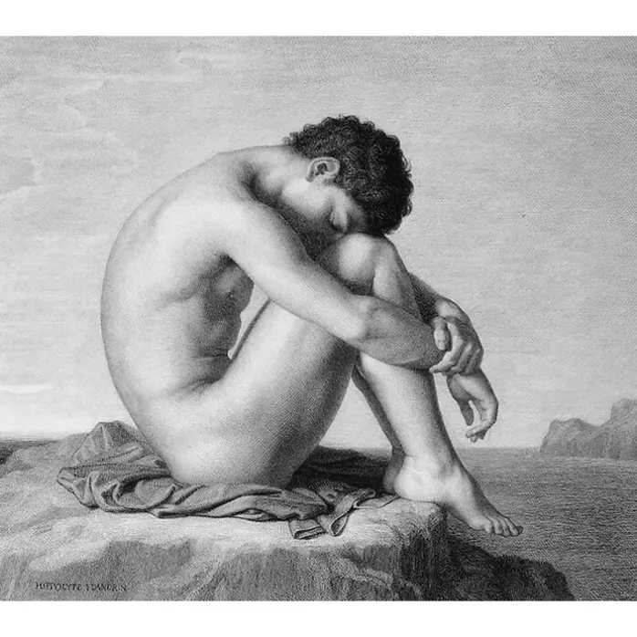 Estampe Jeune homme assis au bord de la mer - Hippolyte Flandrin