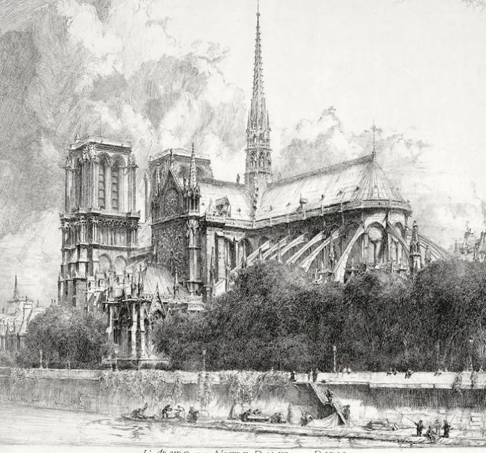 Estampe L'abside de Notre-Dame de Paris - Louis Orr