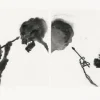 Estampe L'Amour et la Mort, Cupidon, l'enfant dieu de l'amour, au lieu de tirer des flèches, tient un pinceau et dessine la mort. La mort à son tour dessine l'enfant Créations Contemporaines