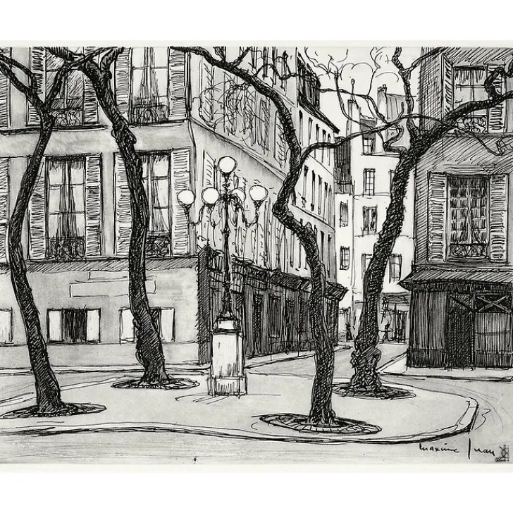 Clearance Estampe La place Fürstenberg à Paris - Maxime Juan Paris Et Le Louvre|Art Moderne