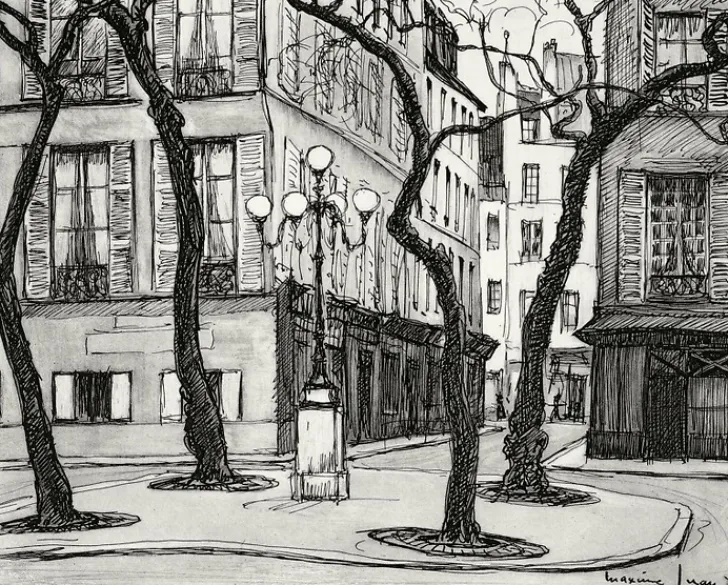 Clearance Estampe La place Fürstenberg à Paris - Maxime Juan Paris Et Le Louvre|Art Moderne