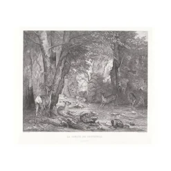 Estampe La Remise des chevreuils d'Emile Daumont d'après Gustave Courbet