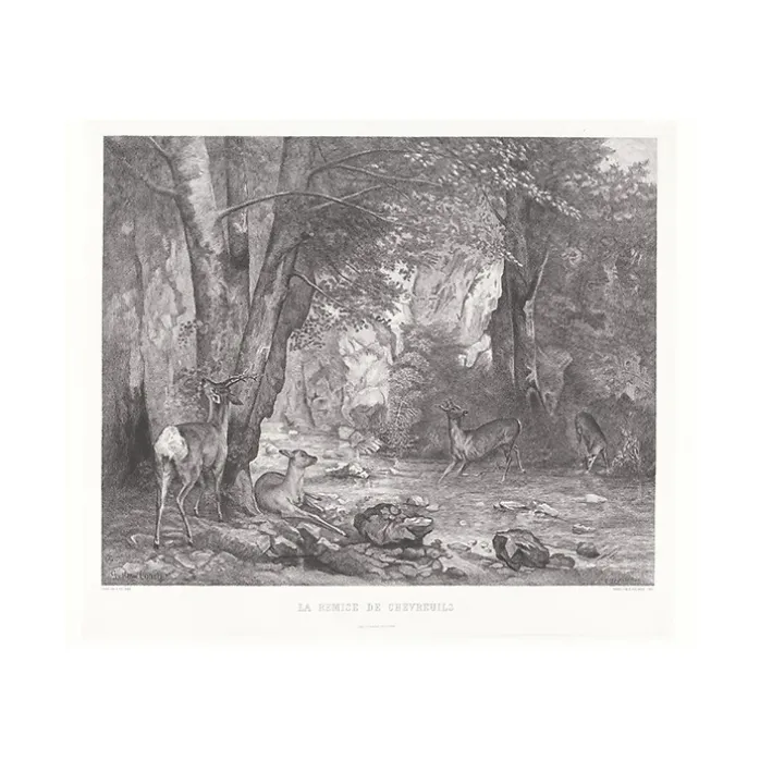 Estampe La Remise des chevreuils d'Emile Daumont d'après Gustave Courbet