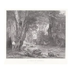 Estampe La Remise des chevreuils d'Emile Daumont d'après Gustave Courbet