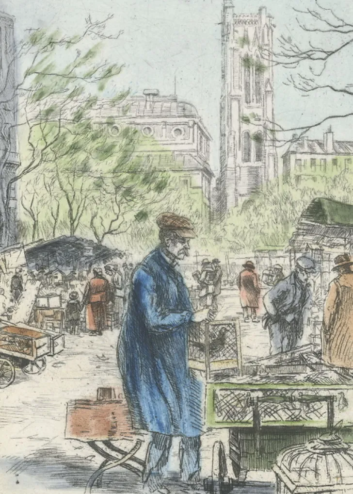 Outlet Estampe Le marché aux oiseaux - Eugène-Louis Véder Paris Et Le Louvre