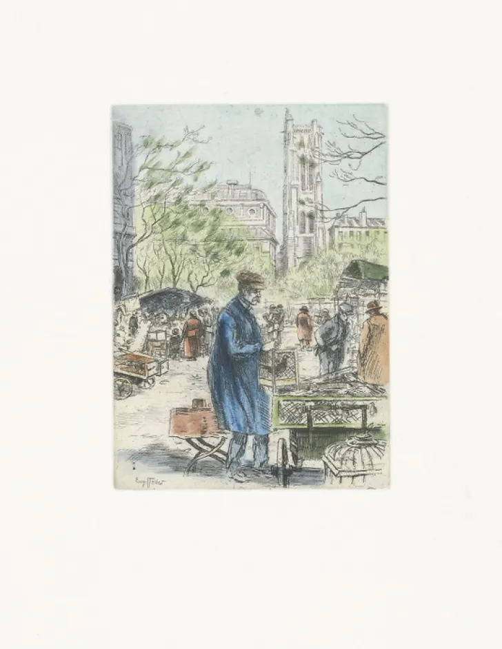 Outlet Estampe Le marché aux oiseaux - Eugène-Louis Véder Paris Et Le Louvre