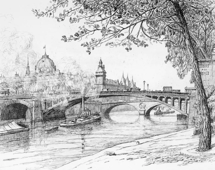 New Estampe Le pont Notre-Dame à Paris - Caroline Armington Paris Et Le Louvre